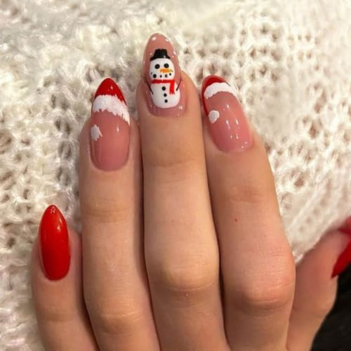 Carufin 24pcs Noël gingerbread homme chocolat maison faux ongles arbre de Noël fruit flocon de neige pressé sur faux ongles (D)