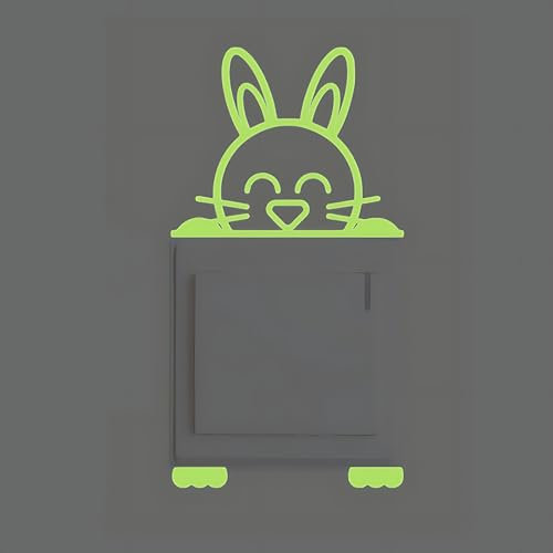 10 * 10 CM 3PCS Etiqueta autoadhesiva para interruptor de luz de conejo lindo, pegatinas de pared envolventes para interruptor de luz que brillan en la oscuridad para habitación de niñas y niños