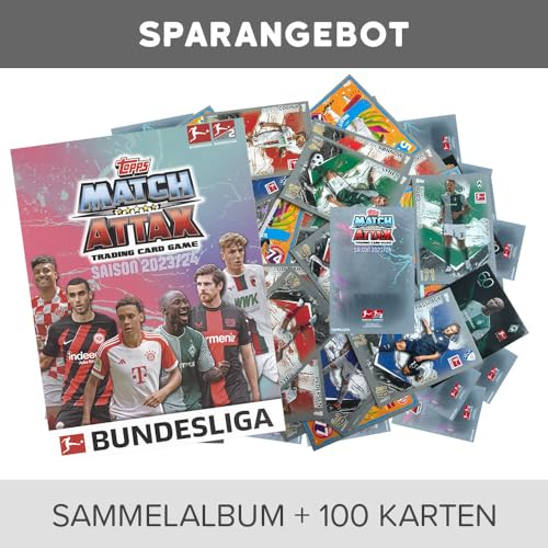 Topps Match Attax Bundesliga - 2023/24-1 Sammelmappe + 100 Verschiedene, zufällige Karten
