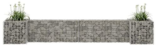 Tino Tech Macetero de gavión de acero galvanizado, 260 x 40 x 40 cm, color plateado, cesta de piedra, gaviones, valla, muro de jardín, gaviones, gaviones, gaviones