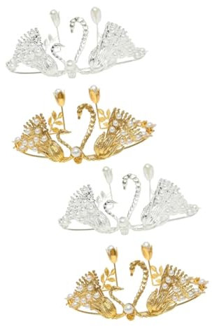 TOPBATHY 4pièces Décoration De Gâteau Métal Couronne De Cygne Avec Perles Artificielles Accessoires Élégants Pour Anniversaire Et Mariage or Et