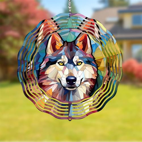 Husky Wind Spinner Pet Dog Memorial Gifts 3D Aluminum Metal Kinetic Hanging Wind Sculpture Spinners for Yard and Garden Indoor Outdoor Window Yard Art Garden Decoration 8 Inch (Husky 1)