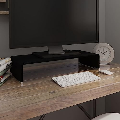 CKioict TV möbel DVD Schrank Wohnzimmer Möbel TV-Tisch/Bildschirmerhöhung Glas Schwarz 60x25x11 cmFür Wohnzimmer und Esszimmer