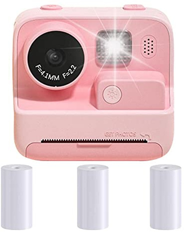 Lisher Fotocamera istantanea per bambini HD 1080P con stampa digitale fotografica con doppia lente con macchina fotografica in carta di stampa, rosa