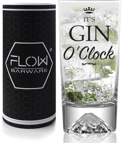 FLOW Barware Gin Glass | 360ml Tall Gin Glass for Men/Women with Unique Heavy Base | Tall G&T Highball Glasses Gift Set | Idial Glasses G&T Cocktails