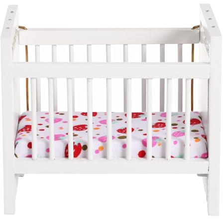 Toyvian Miniature Doll Crib: 1:12 Dollhouse Wooden Wobble Bed Model, Baby Doll White Bamboo Silk Cradle Crib Mini Bed Dollhouse Furniture (White)
