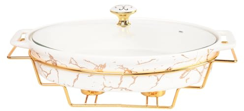 jinsongdafa Porcelain Oval Casserole Baking Dish with Glass Lid and rack,1000 ML Serving Soup Tureen,Chafing Dish for Buffet, food preserve Tray, Catering Casserole for Party Style