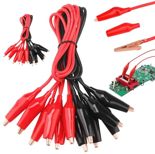 Bwetomk 15Pcs Crocodile Clips, Small Alligator Clips with Wires Electrical Multimeter Test Leads, Multimeter Leads, Multimeter Crocodile Clips, Mini Test Leads with Alligator Clips Circuit Connection