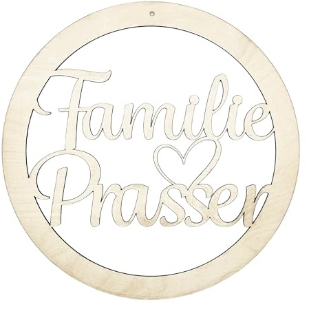 Türkranz aus Holz, personalisierbarer Türkranz ⌀ 30cm, moderner Türkranz mit Namen für Haustür & Wand, Familienschild personalisiert aus Holz, Deko für Haustür, Willkommensschild Haustür