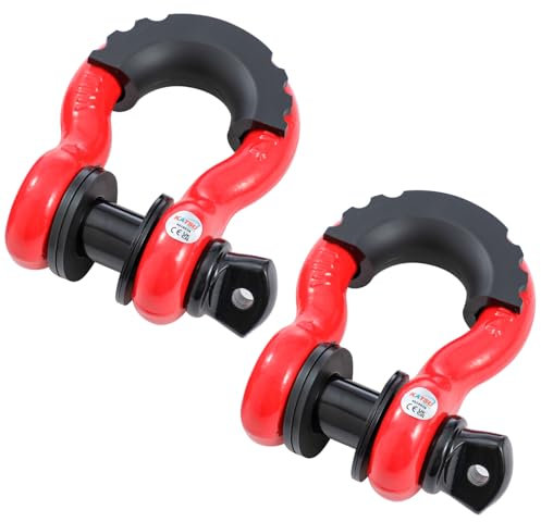 KATSU Tools 2PK 3/4 D-Ring Shackle 4.75 Ton (9500 lbs) Capacity Heavy Duty Galvanized Towing Shackles, Use with Tow Strap or Winch Rope for 4x4 Off-Road Recovery, Red