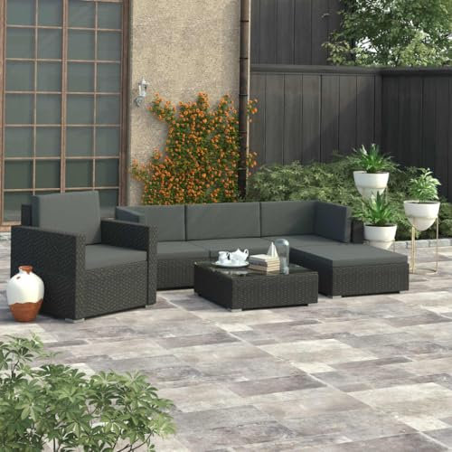 LIANGDONFC gartenmöbel Set günstig、Lounge möbel outdoor6-tlg. Garten-Lounge-Set mit Auflagen Poly Rattan SchwarzIdeal für Terrassen, Gärten