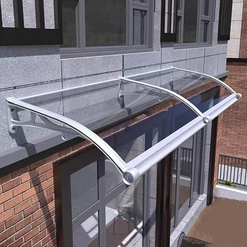 Terrassenüberdachung für den Außenbereich, 150 x 300 cm, Polycarbonat-Türvordach mit Aluminiumhalterung, transparentes Brett für Regen und Schnee, silberfarbene Halterung im Lieferumfang enthalten