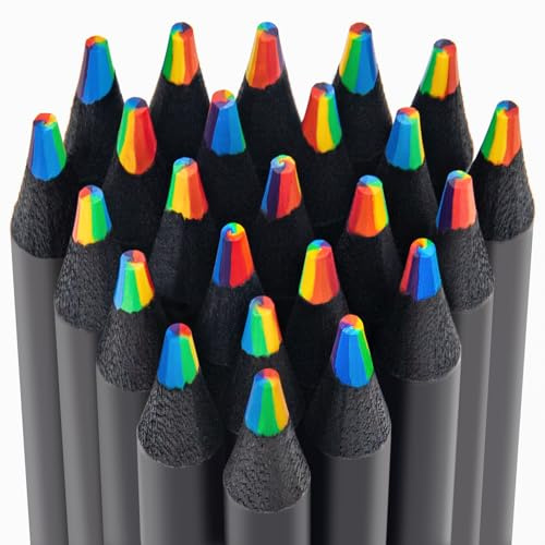 WISYOK Matite Arcobaleno 24 Pezzi, 7 in 1 Per Bambini, Matite Colorate Multicolore per Disegnare, Colorare, Schizzi e Arti, Matite Colorate Arcobaleno, Facile da Affilare