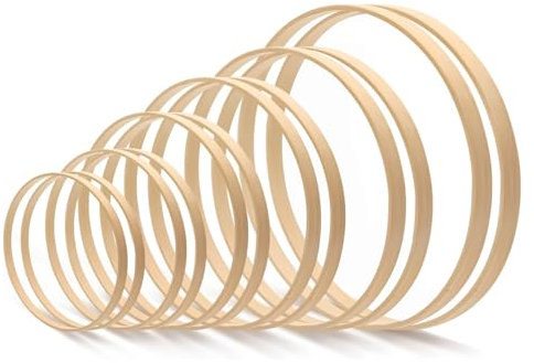 Focenat 12 Pezzi Anelli a Cerchio in Legno di Bambù, 8/10/13/15/18/20 cm Cerchi Anelli di Bambù, Cerchio Legno per Acchiappasogni, Anelli in Legno Macramè per Ghirlande Nuziali e Decorazione da Parete