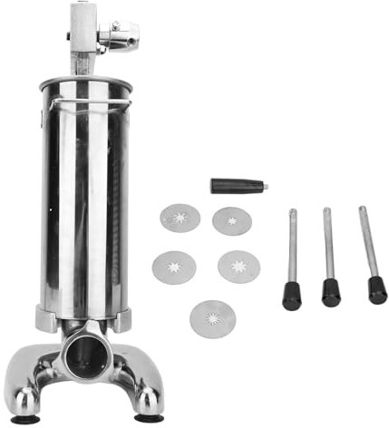 Churro Maker Machine, Cookie Press Gun with 2 L Stainless Steel Container and Five Interchangeable Nozzles Cookie Maker for Business Restaurant Home