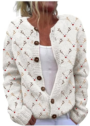 YIzdegg Bunte Strickjacke Damen Kurz : Cardiga Mit KnöPfen Strickcardigan Winter Dicke Grobstrickjacke Druck Christmas Sweater Women Wollstrickjack Oversize Kuscheljacke Warm Winterpullover