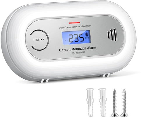 Carbon Monoxide Alarm Detector with 10-Year Battery, Digital LCD Display CO Alarm Detector Portable CO Alarm Battery Powered Carbon Monoxide Detector for Home,Easy to install (1pc)