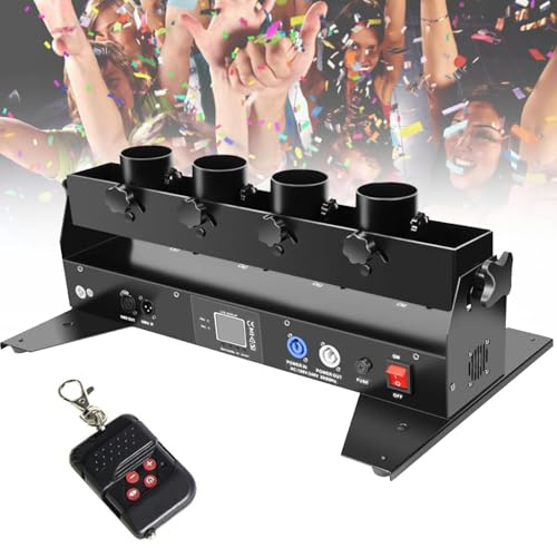 Hydravex Máquina lanzadora de Confeti Profesional, máquina sopladora de Confeti de 4 Disparos, cañón de Confeti DMX/Control Remoto para Bodas, Discotecas, espectáculos, Clubes, escenarios y Fiestas