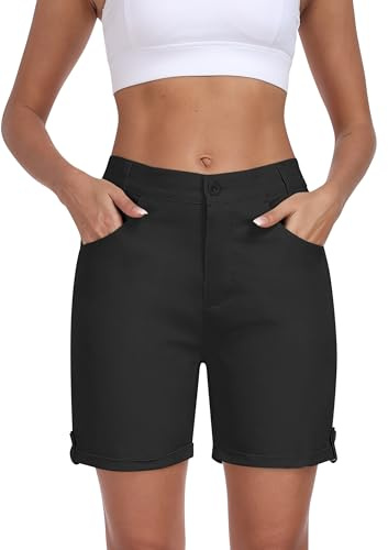 MoFiz Dam Cargobyxor Kort Bomull Bermuda Shorts Sommar Vandringsshorts, Svart-a, L