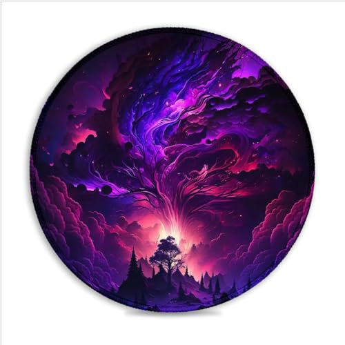 Tapis de Souris The Purple Cosmos (8 Pouces) Tapis de Souris Rond de Jeu Tapis de Souris en Tissu SU Silencieux antidérapante Surface imperméable pour Souris Laser/Optique
