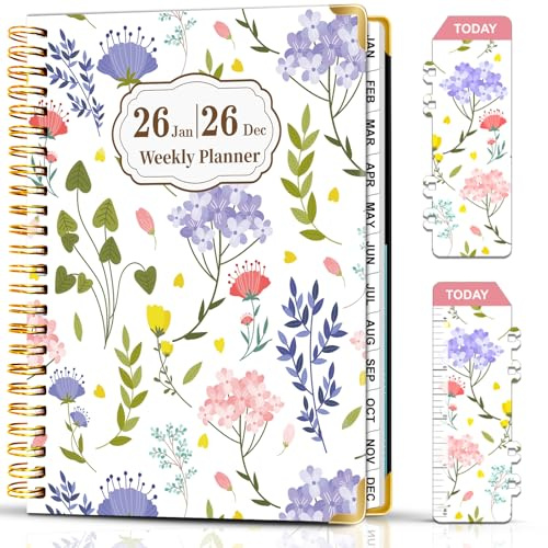 Agenda Semainier 2026 - Agenda A5 Semaine à Suivre De Janv à Déc 2026, 21,5 x 16 cm Semainier à Suivre à Reliure Spirale, 2026 Carnet De Notes avec Signet