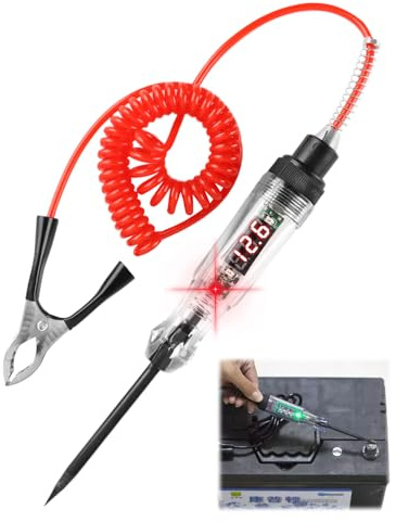 Testeur de Circuit Automobile CC Bidirectionnel 3-48V Testeur | Fusibles Electrique Stylo con Lampe Temoin et Écran LED Pince Crocodile Fil à Ressort pour Voiture Camion Tester la Basse Ten