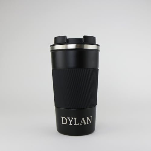 cribstar Personalised Engraved Insulated Travel Mug | Stainless Steel Tumbler | Double-Walled Tea/Coffee Cup | Leak-Proof & Reusable | Keeps Drinks Hot 12h / Cold 24h | Thermal Mug (Black, 510ml)