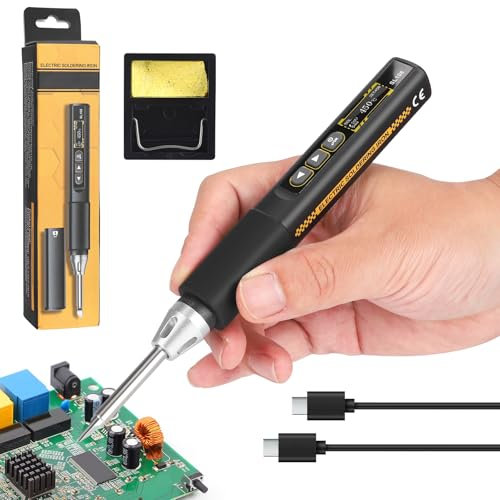 Tragbarer Lötkolben Akku, 96w Usb C lötkolben, Lötkolben Set mit Einstellbar 100-450°C, Hohe Kapazität und Schnelles Aufheizen, Digital Bildschirm,Precision Soldering Iron Set mit Stand, Gaslötkolben