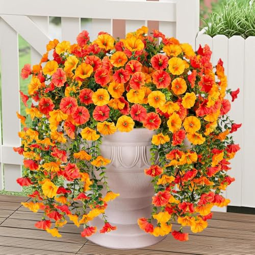 ZUXOLBIN 4 Stück Kunstblume Hängend Petunien Seidenblumen Künstliche Blumen Outdoor Balkonpflanzen Blumenstrauß Hängeblumen wie Echt Künstlich Hängepflanze für Wand Haus Garten Hochzeit Dekoration