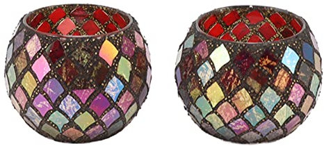 Luqeeg Candelador Perfumado, Candelador Votivo de Vidrio de Mosaico de Color té para Luces de té, Copa de Vela Perfumada Hecha a Mano, Letrero Liderado Liderado para el Hogar para el Hogar