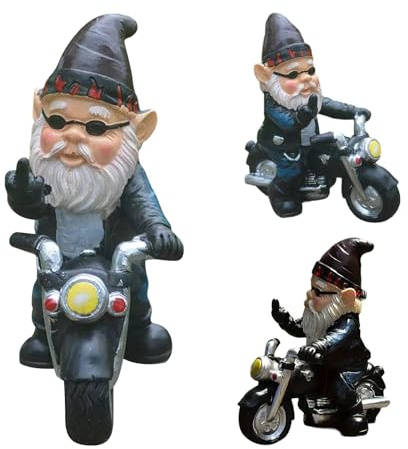 Cumnvulnt Gartenzwerg Motorrad Zwerge, 11.5 × 12.5 cm wasserdichte Statue Sonnenschutz Gartendeko Terasse Balkon Deko, Lustige Gartenzwerge für Außen Motorrad Geschenke für Männer