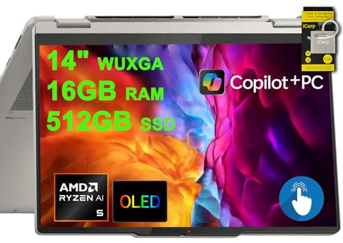 Lenovo Yoga 7 Ordinateur portable 2 en 1 14 WUXGA OLED Touch (100 % DCI-P3, 600 nits HDR) AMD 6-core Ryzen AI 5 340 (jusqu'à 50 Tops) 16 Go de RAM 512 Go SSD pour Creator Business Professional Win11