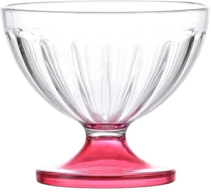 ANQKYO 2pcs Transparent Salad Plates Clear Ice Cream Bowl for Dessert Shake Goblet Glass Embossed Ice Cream Cup Home for Desserts(Red)