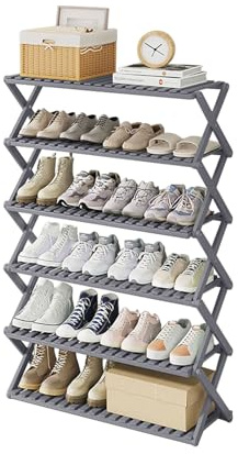Zapatero plegable de bambú de 6 niveles, diseño esquinero para entrada, armario, garaje, sala de estar, 80 cm, solución de almacenamiento que ahorra espacio