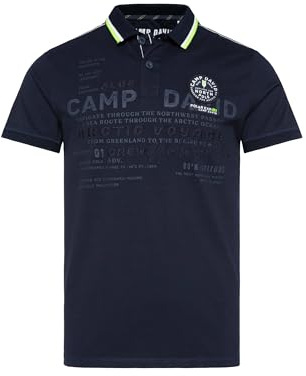 Camp David Herren Kurzarmpolo mit tonigem Artwork Blue Navy, XL
