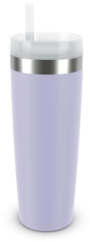 Emsa Travel Mug Cool Isolier-Trinkbecher, Fassungsvermögen von 0,5 L, aus Edelstahl, inkl. Strohhalm, 3 Deckelpositionen, herausragende Isolierung, Lavendel, N2016000