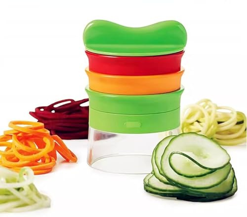 CTTPEG Espiralizador de mano de 3 cuchillas, cortador en espiral de verduras 3 en 1, máquina de fideos de zanahoria y calabacín ajustable, cortador en espiral de pepino
