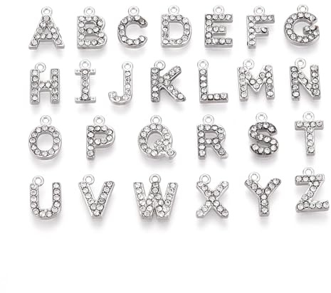 Stiesy A-Z Alphabet-Charms, Buchstaben-Anhänger aus 304 Edelstahl mit Strass, PVD-Vakuumbeschichtung, Charms für personalisierte Schmuckherstellung, Namensarmband, Halskette, Geschenke, 26 Stück