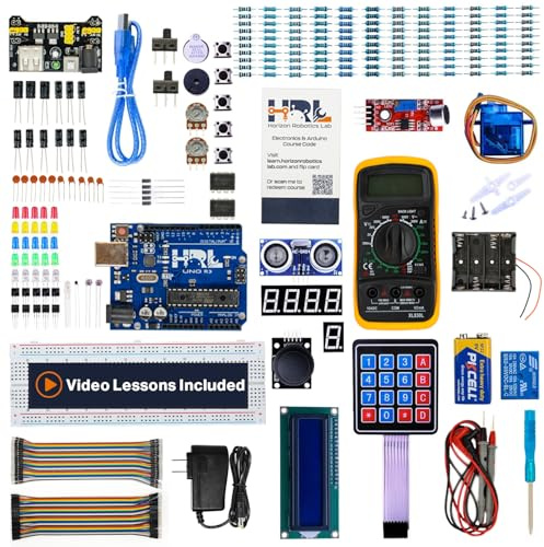 Horizon Uno Electronics Starter Kit with Video Lessons – Arduino-Compatible Board, Sensors, LEDs, Servos & More – Learn Electronics & Coding for Beginners