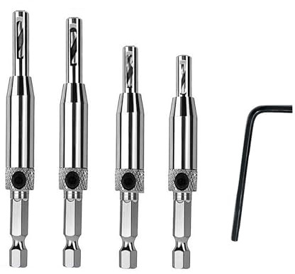 4 Pcs Self-Centering Hinge Drill Bit Set - Professional Vix Bit Pilot Hole Guide for Cabinet, Door & Window Hinges - High-Speed Steel Woodworking Tools (5/64, 7/64, 9/64, 11/64)