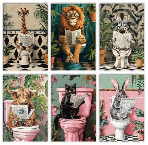 Tucocoo Malen nach Zahlen für Erwachsene, niedliche Giraffe, lustige Tiere auf Toilette, DIY-Ölgemälde-Kits auf Leinwand und Acrylpigment, 6 Packungen Erwachsene Malen nach Zahlen für Geschenke