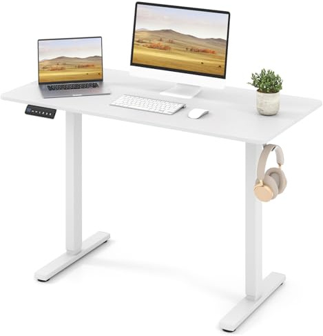 COSTWAY Scrivania Elettrica Ergonomica 120 x 60 cm, 3 Memorie di Altezza, Protezione Anti-Collisione e Gancio per Cuffie, Scrivania Regolabile in Altezza per Ufficio e Casa (Bianco)