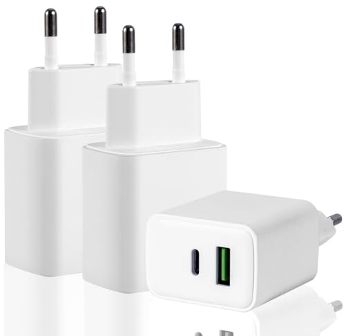 3 Pièces Chargeur USB C, 20W Prise Usbc, Type C PD+QC Double Mural Chargeur Rapide Universel pour iPhone 17 16 15 14 13 12 11 Plus/Pro/Pro Max, Samsung Galaxy A15 A14 A13 A05S