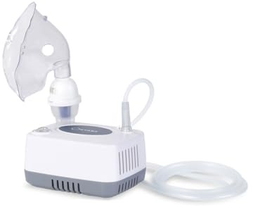 Aerosol Compatto a Pistone a Flusso Continuo con Ampolla, Maschere Adulto e Bambino, Boccaglio, Tubo dell'Aria e 5 Filtri