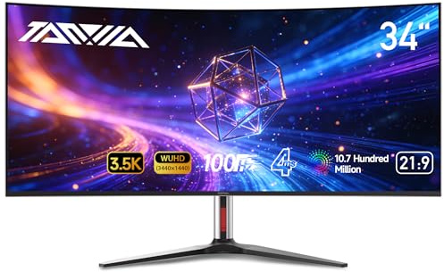 UltraWide Curved PC Monitor, 34 Inch 1440P WUHD Gaming Monitors Computer Screen for Office and Desktop, 100Hz, 4Ms, PIP/PBP, FreeSync, Flicker & Eye Safe, Smart Energy Saving, DP/HDMI Port, Silver