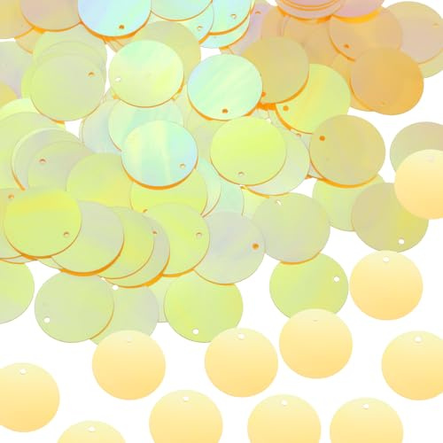 QUARKZMAN 800 Pcs Lentejuelas Planas Redondas 10mm/0.4 Pulgada AB Amarillo | Lentejuelas Sueltas, Para Costura, Con Agujero De Un Solo Lado, Para DIY Bordado Ropa Fabricación De Joyería