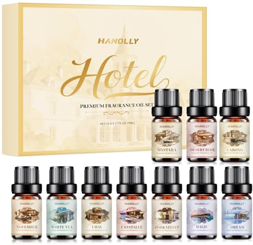 HANOLLY Hotel Aceites Esenciales para Humidificador 10x5ML | Juego de Aceite Esencial Naturales Aromaterapia para Humidificador, Difusor, Velas, jabones, masajes, perfumes hogar