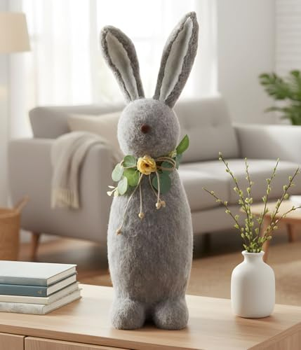 Dekoleidenschaft Hasenfigur Filz grau, 50 cm groß, Osterhase Deko, Osterdeko Figur, Osterfigur stehend