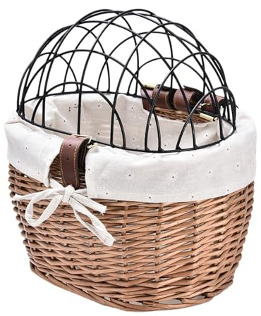 Generisch Cesta de bicicleta para perros, cesta delantera de mimbre para | bicicleta, con cubierta de malla de alambre, desmontable y multiusos
