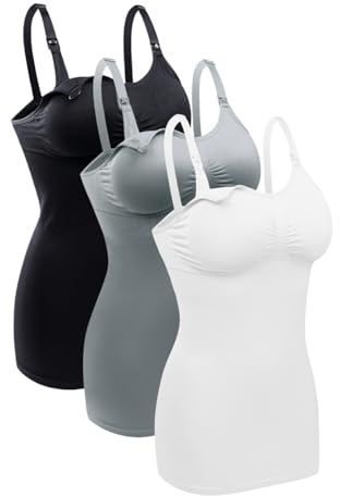 Astrélie Seamless Nursing Cami, Built-in Pads, Clip Down Pack of 3 | Adjustable Shoulder straps, Removable Chest Pads,Wire-Free